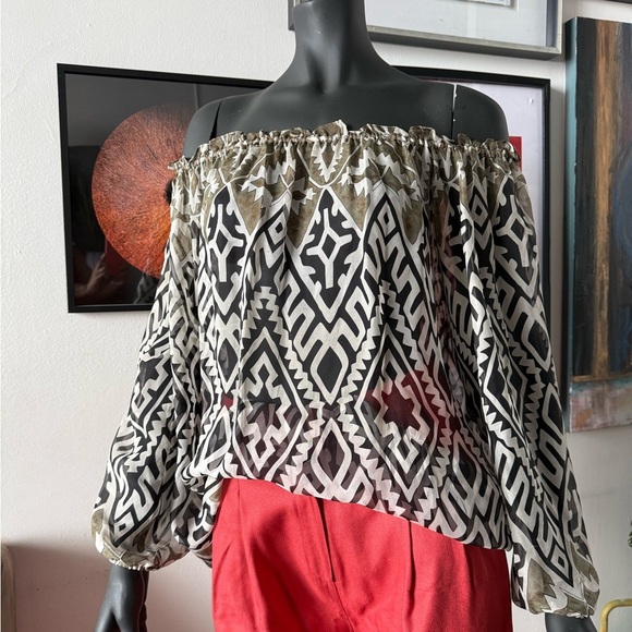 Nicole Benisti Tops - Stylish Black,White and olive green Off-Shoulder Top